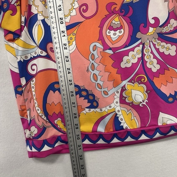 Trina‎ Turk Kaftan Tunic Dress Psychedelic Floral Print Pink Blue Orange M Beach - Picture 8 of 11